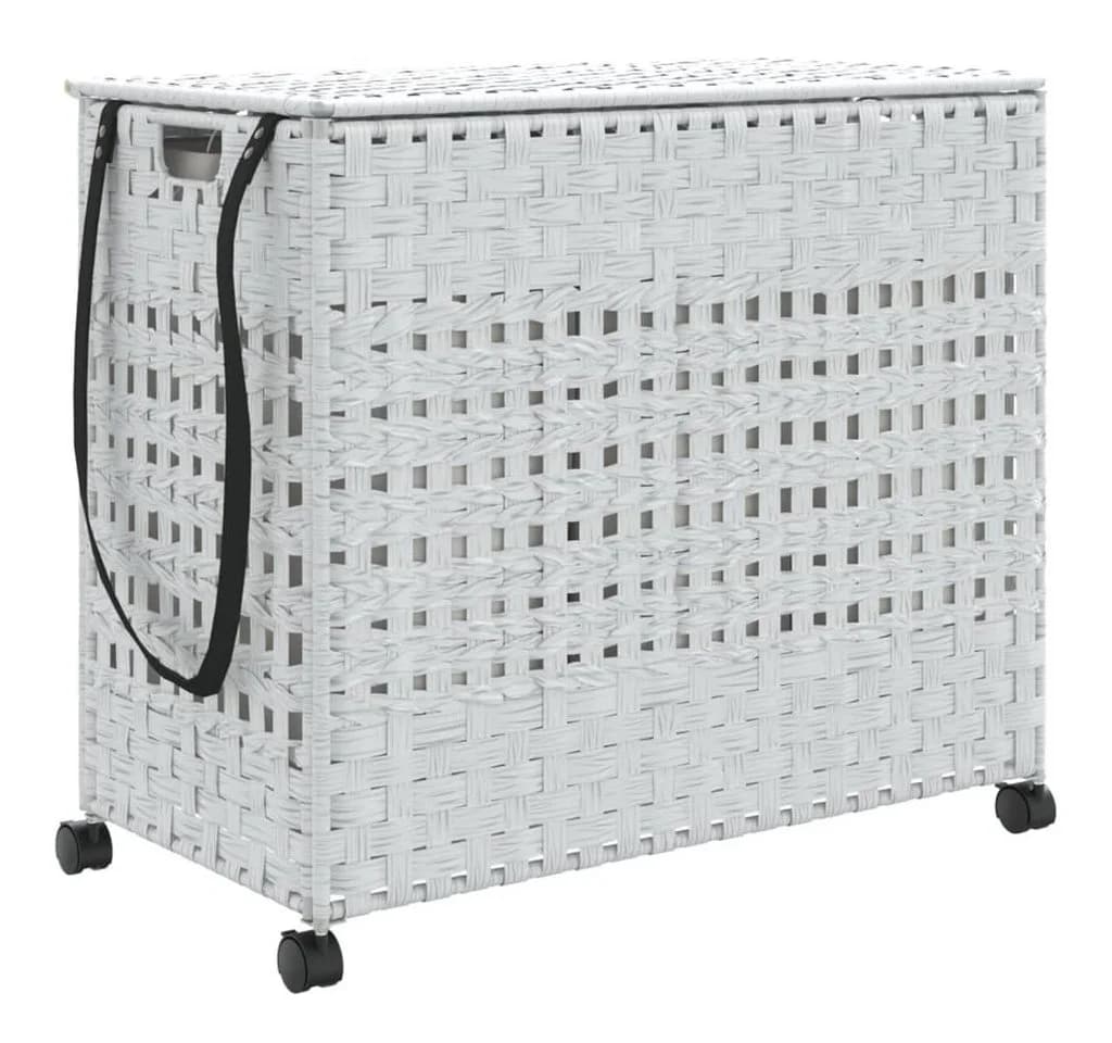 vidaXL Wäschekorb mit Rollen 3 Fächer Weiß Rattan - Bild 2