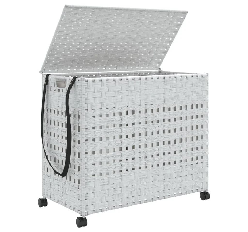 vidaXL Wäschekorb mit Rollen 3 Fächer Weiß Rattan - Bild 4