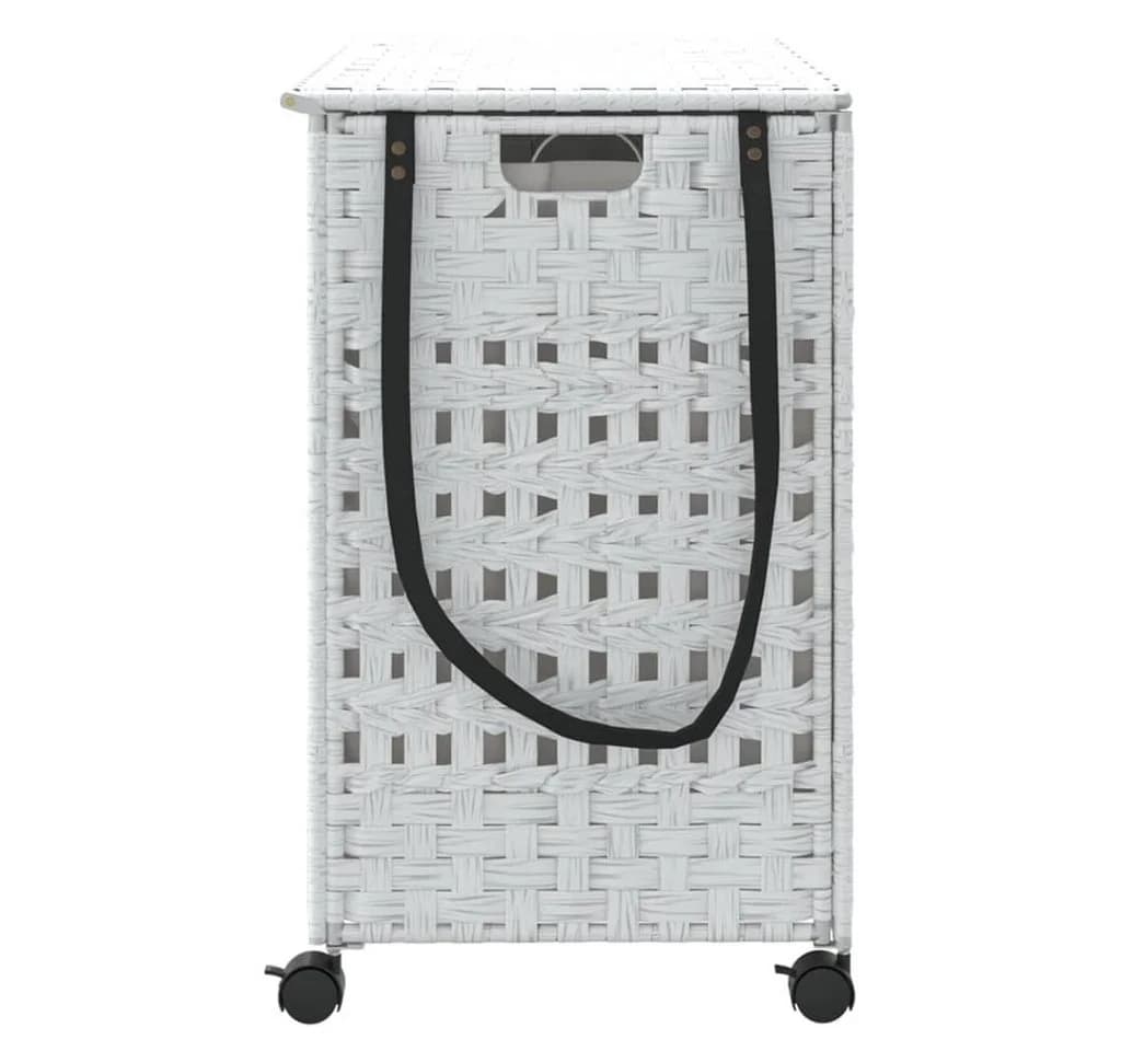 vidaXL Wäschekorb mit Rollen 3 Fächer Weiß Rattan - Bild 5