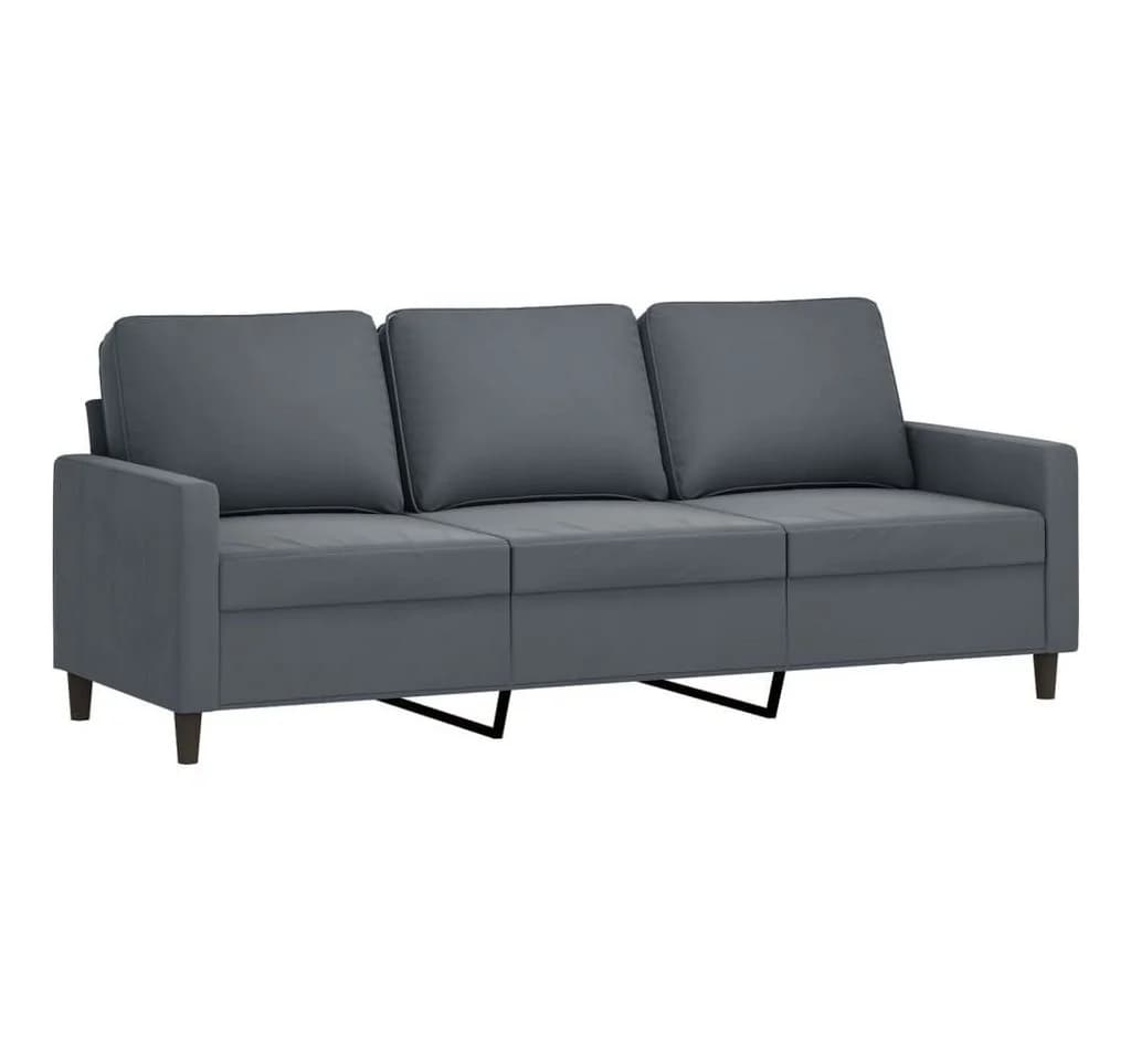 vidaXL 3-teilige Sofagarnitur mit Hocker Dunkelgrau Samt - Bild 4