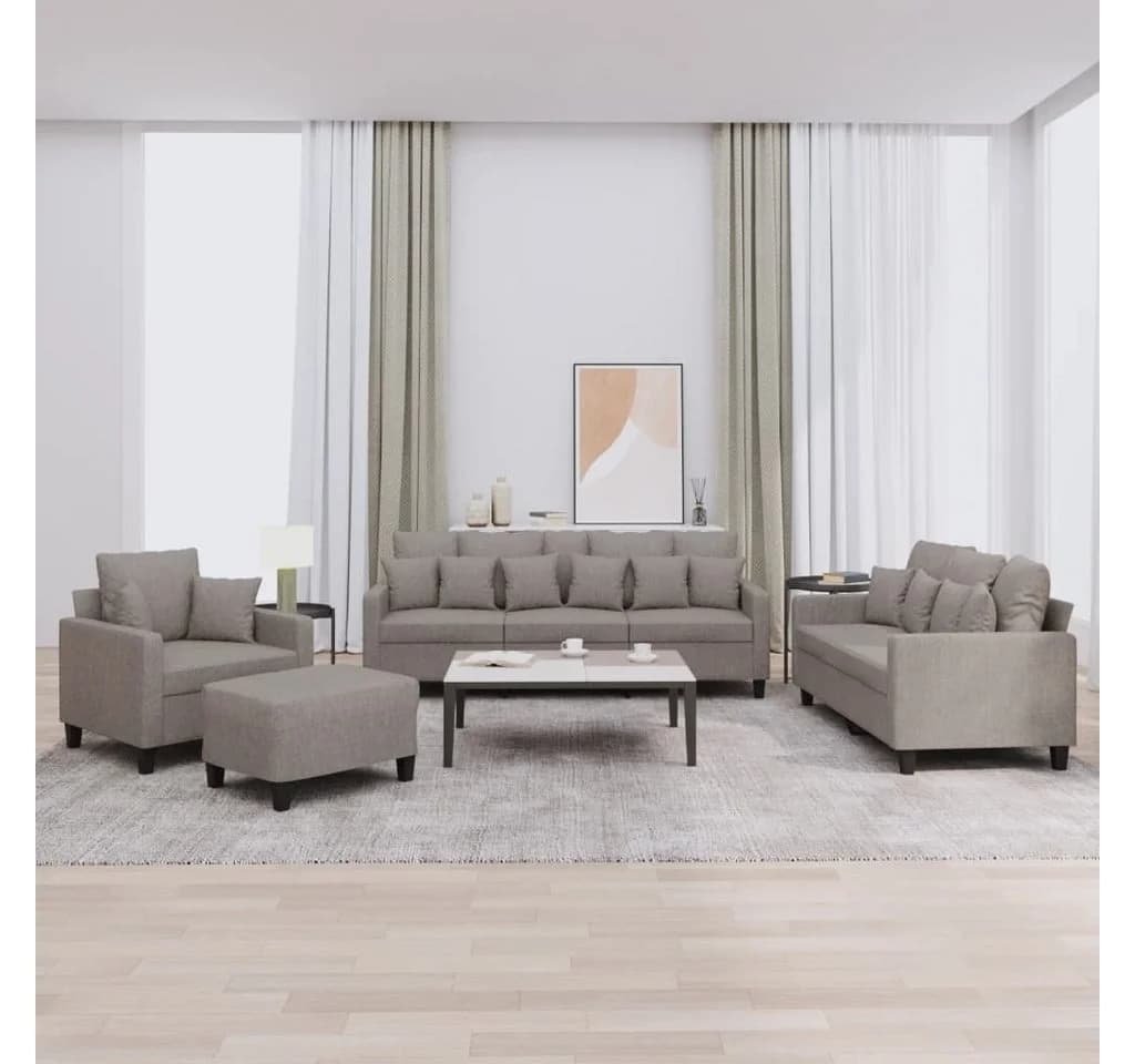 vidaXL Sofagarnitur 4-tlg. mit Hocker Taupe Polyester - Bild 2
