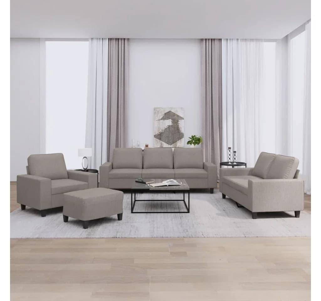 vidaXL Sofagarnitur 4-tlg. Taupe Polyester mit Hocker