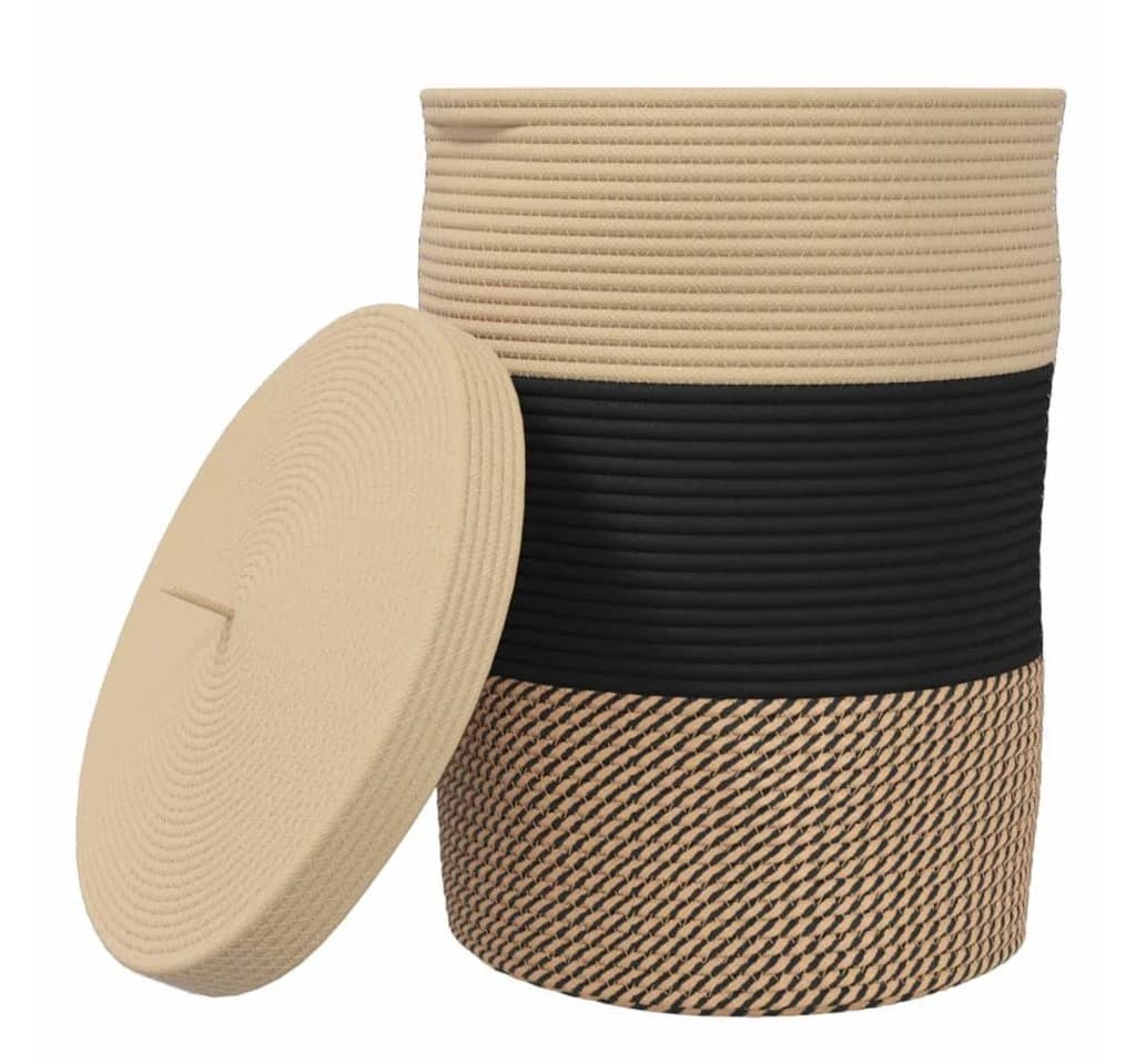vidaXL Aufbewahrungskorb mit Deckel Schwarz Beige - Bild 2