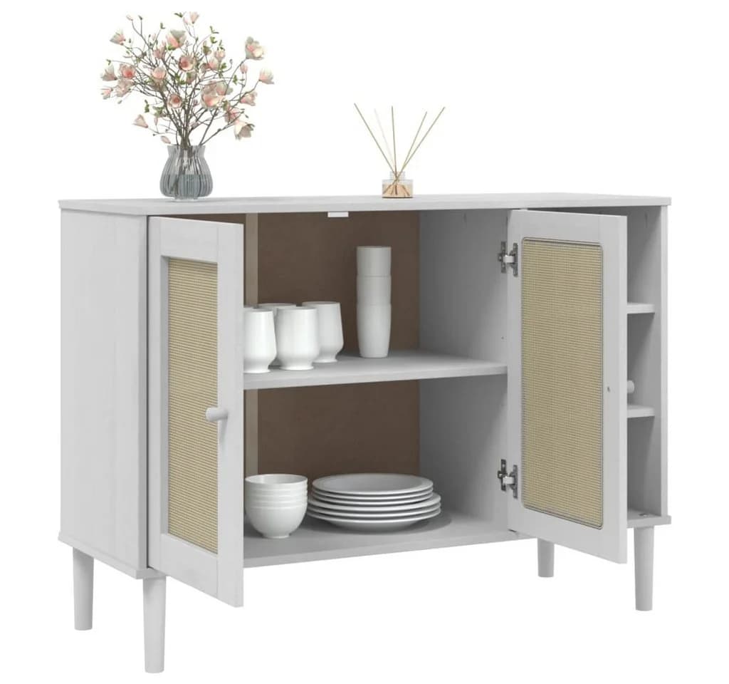 vidaXL Sideboard SENJA Weiß Kiefernholz Polyrattan - Bild 4