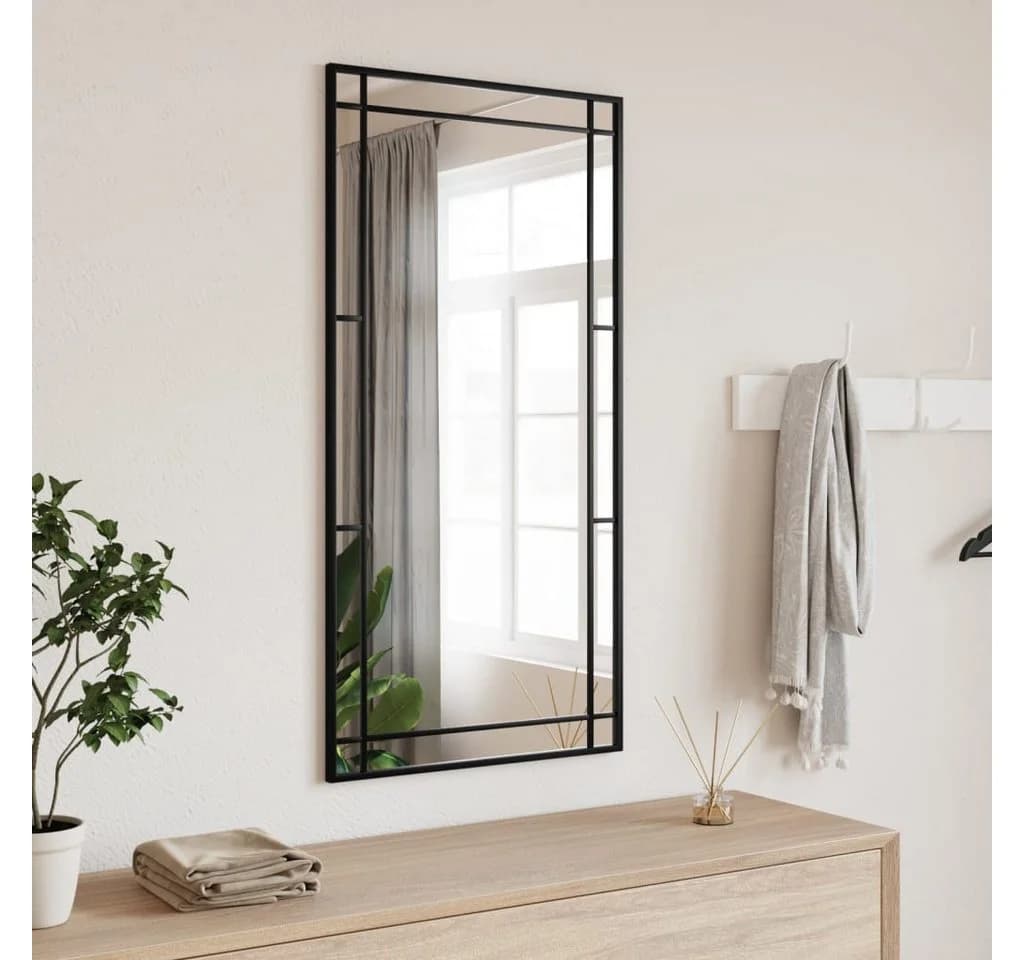 vidaXL Wandspiegel Schwarz 50x100 cm Glas Eisen