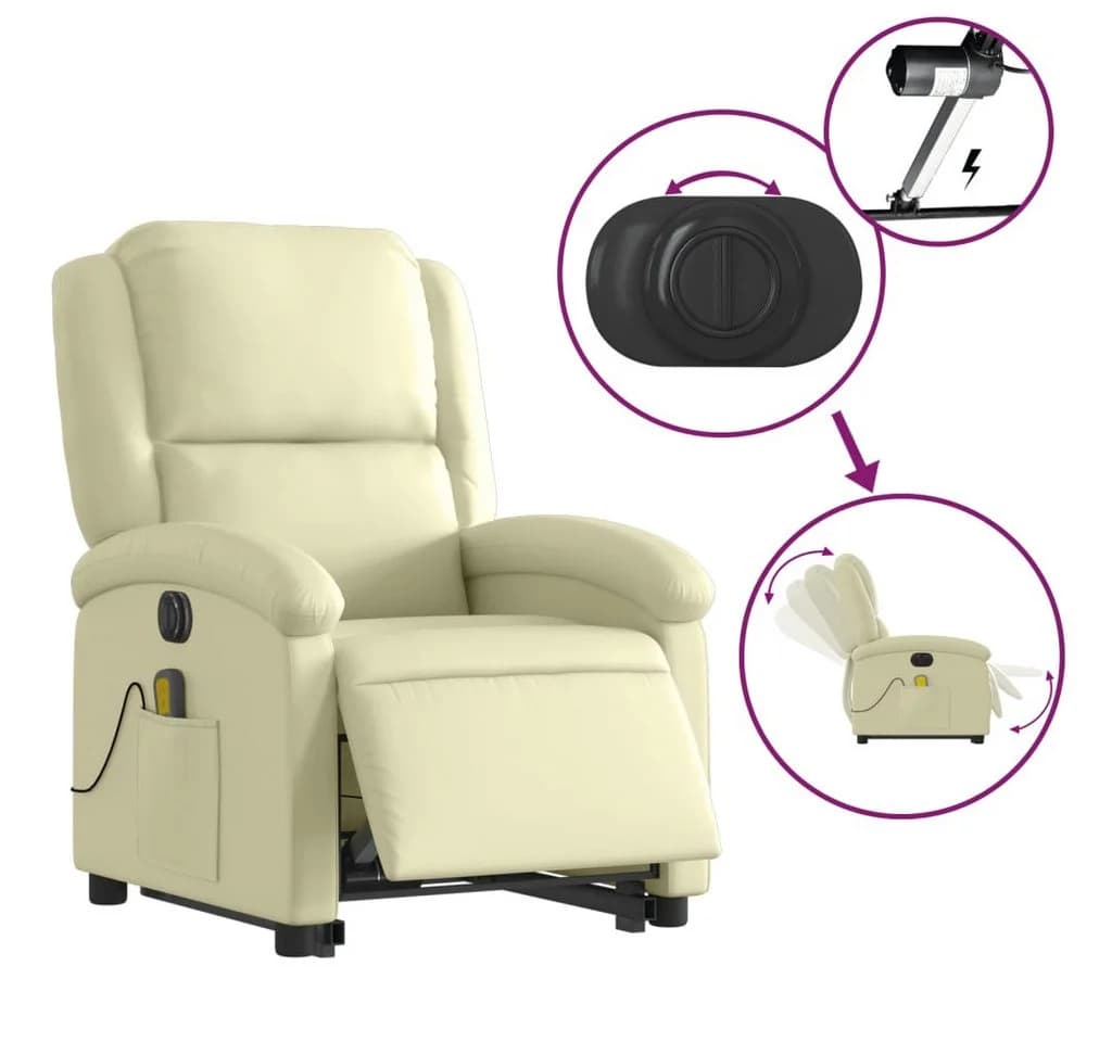 vidaXL Massagesessel Creme Echtleder mit Aufstehhilfe - Bild 5