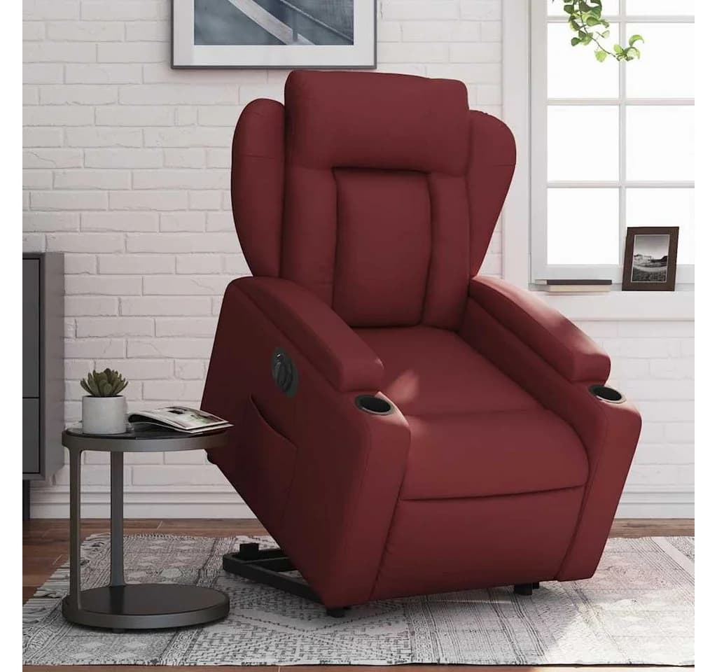 vidaXL Elektrischer Relaxsessel mit Aufstehhilfe Weinrot Kunstleder