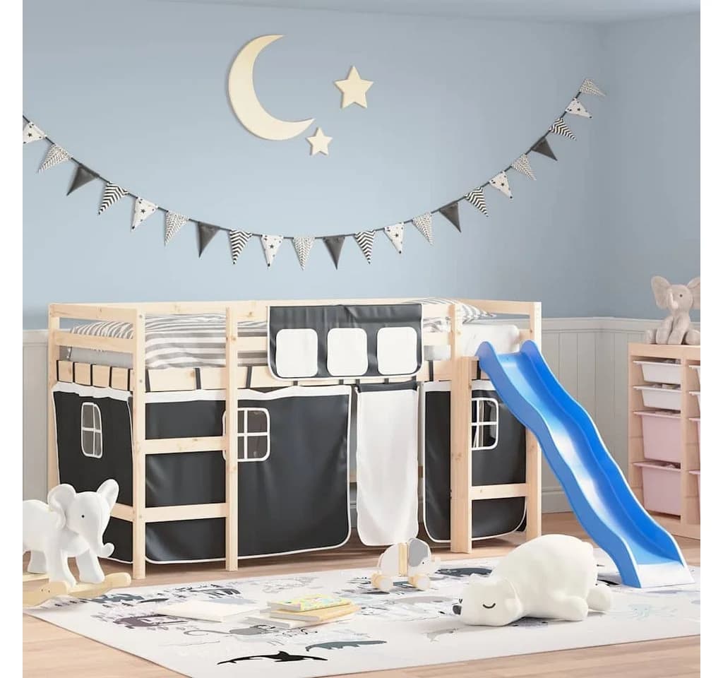 vidaXL Bettvorhänge für Hochbett Weiß Schwarz Polyester Set