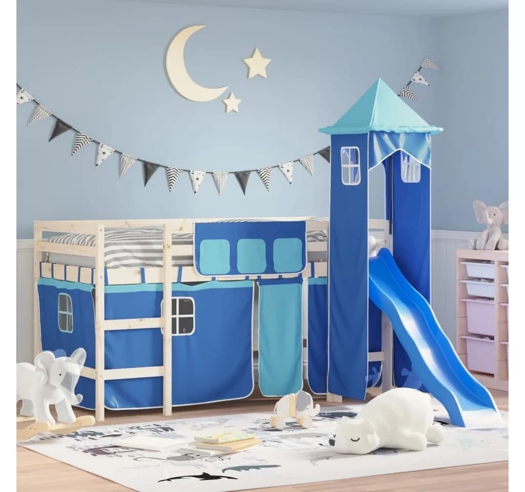vidaXL Bettvorhang-Set für Hochbett mit Turm Blau Polyester