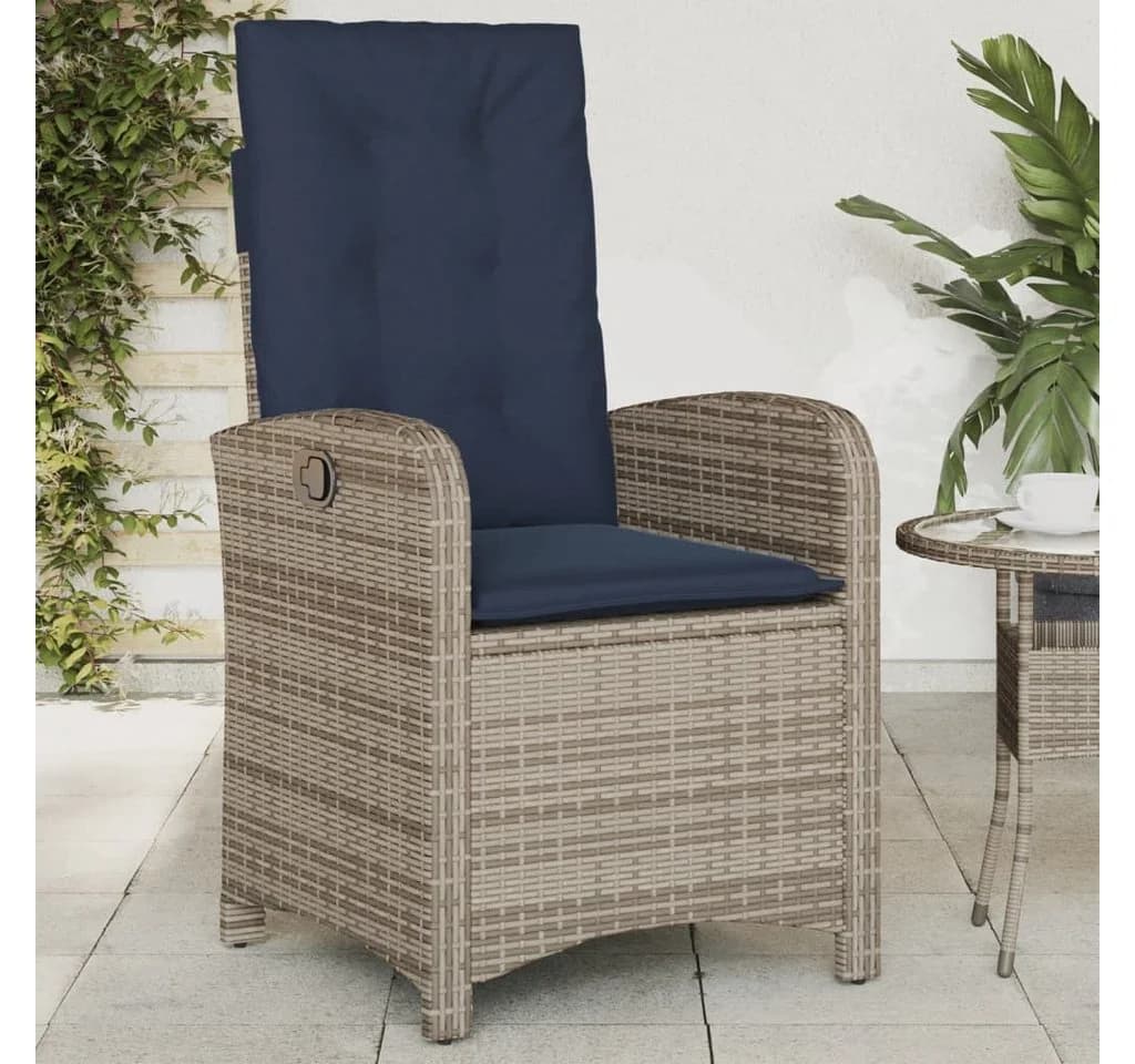vidaXL Gartenstuhl 2er-Set Grau mit Kissen Verstellbar Poly Rattan - Bild 3