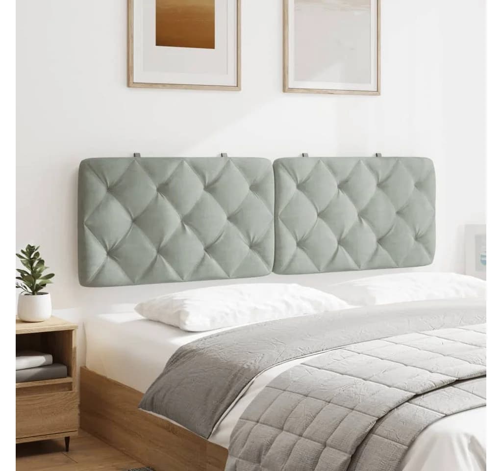 vidaXL Bett Kopfteil-Kissen Hellgrau Samt - Bild 4