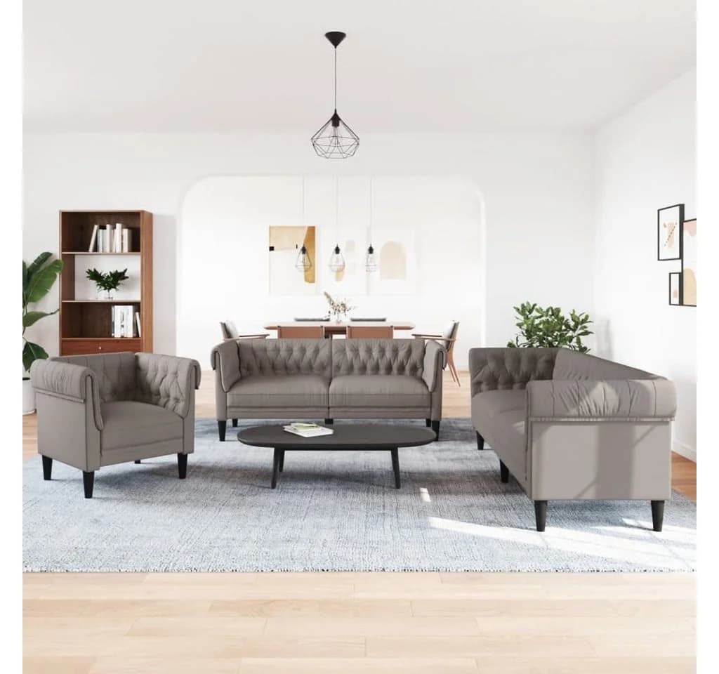 vidaXL Sofa 3-tlg. Sofagarnitur Taupe Stoff Modern - Bild 3