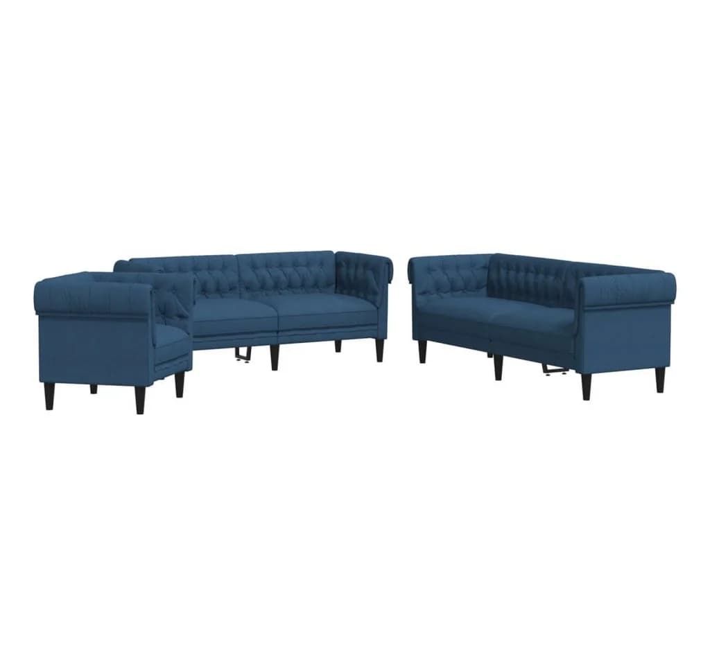 vidaXL 3-teilige Sofagarnitur Blau Stoff Polstersessel - Bild 2