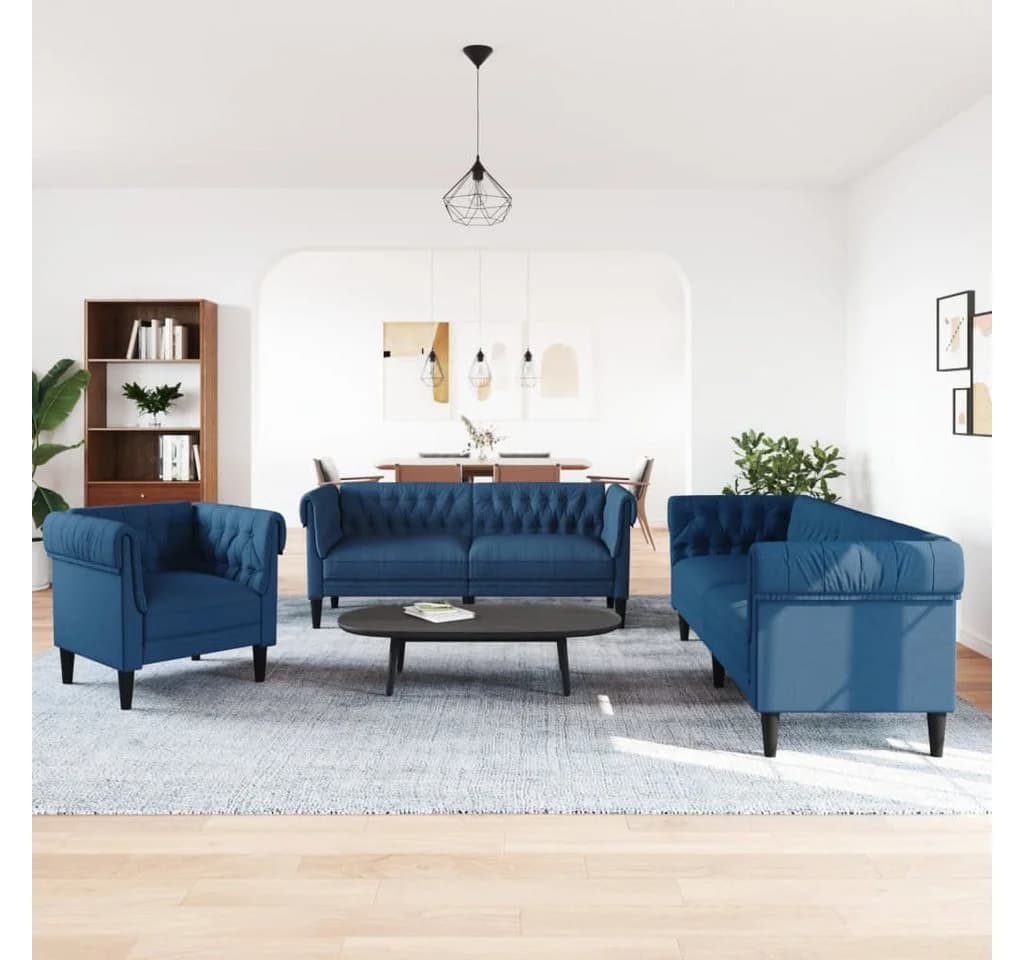 vidaXL 3-teilige Sofagarnitur Blau Stoff Polstersessel - Bild 3