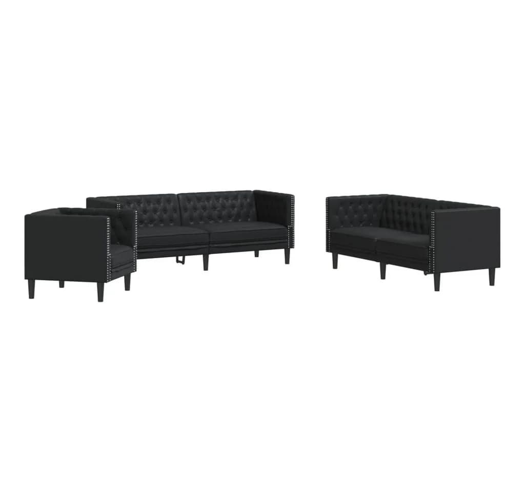 vidaXL Chesterfield Sofa-Set 3-tlg. Schwarz Kunstleder - Bild 2