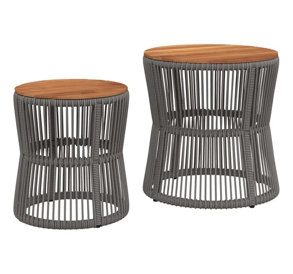 vidaXL Garten-Beistelltisch-Set 2-tlg. Grau Poly-Rattan Holz - Bild 2