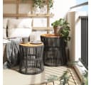 vidaXL Garten-Beistelltisch-Set 2-tlg. Grau Poly-Rattan Holz Bild 3