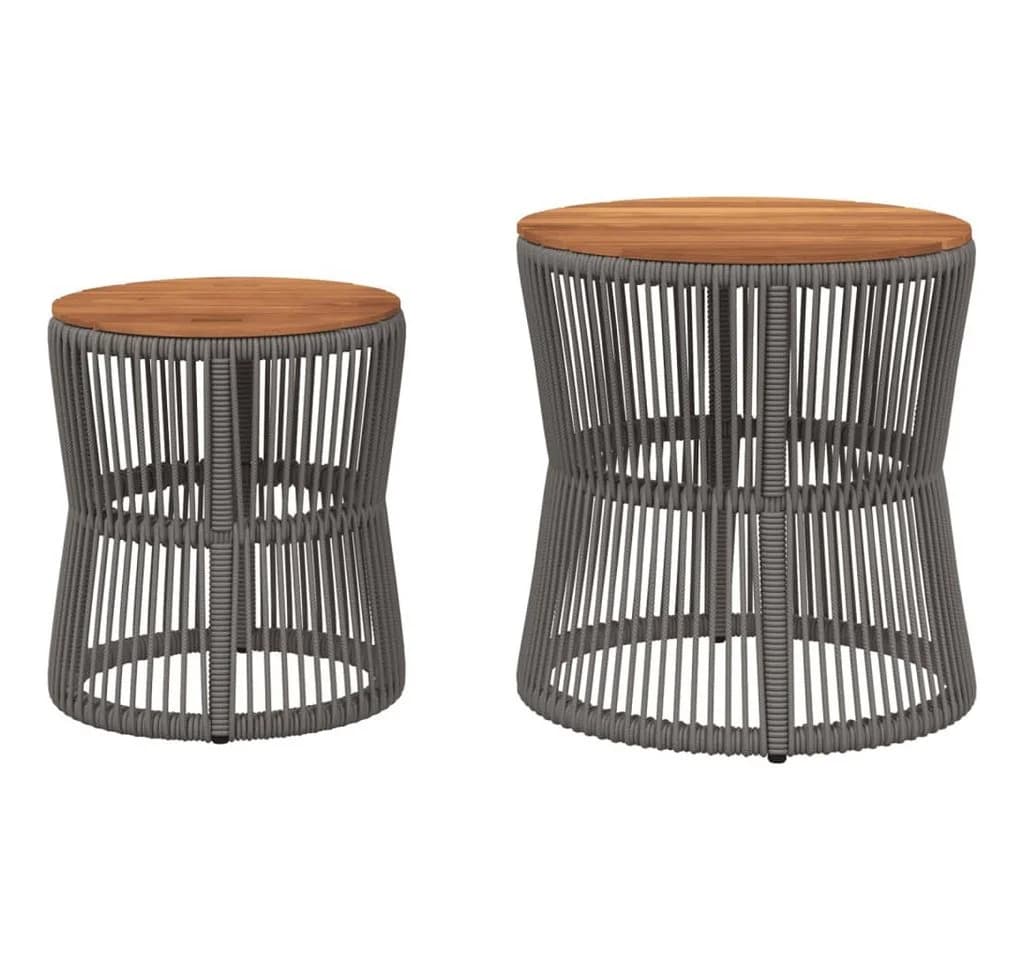 vidaXL Garten-Beistelltisch-Set 2-tlg. Grau Poly-Rattan Holz - Bild 4