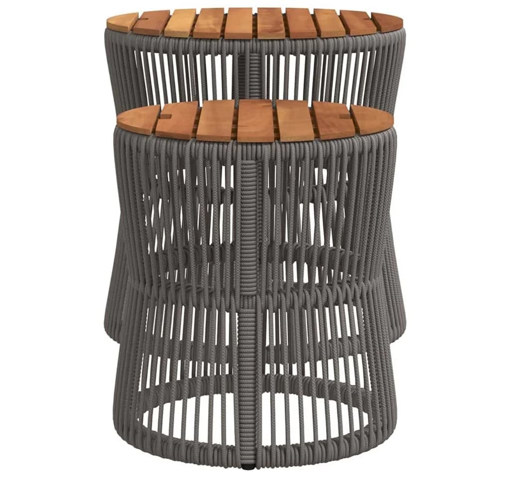 vidaXL Garten-Beistelltisch-Set 2-tlg. Grau Poly-Rattan Holz - Bild 5