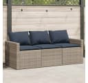 vidaXL Gartensofa 3-Sitzer Grau Poly Rattan mit blauen Kissen Bild 1