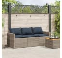 vidaXL Gartensofa 3-Sitzer Grau Poly Rattan mit blauen Kissen Bild 3