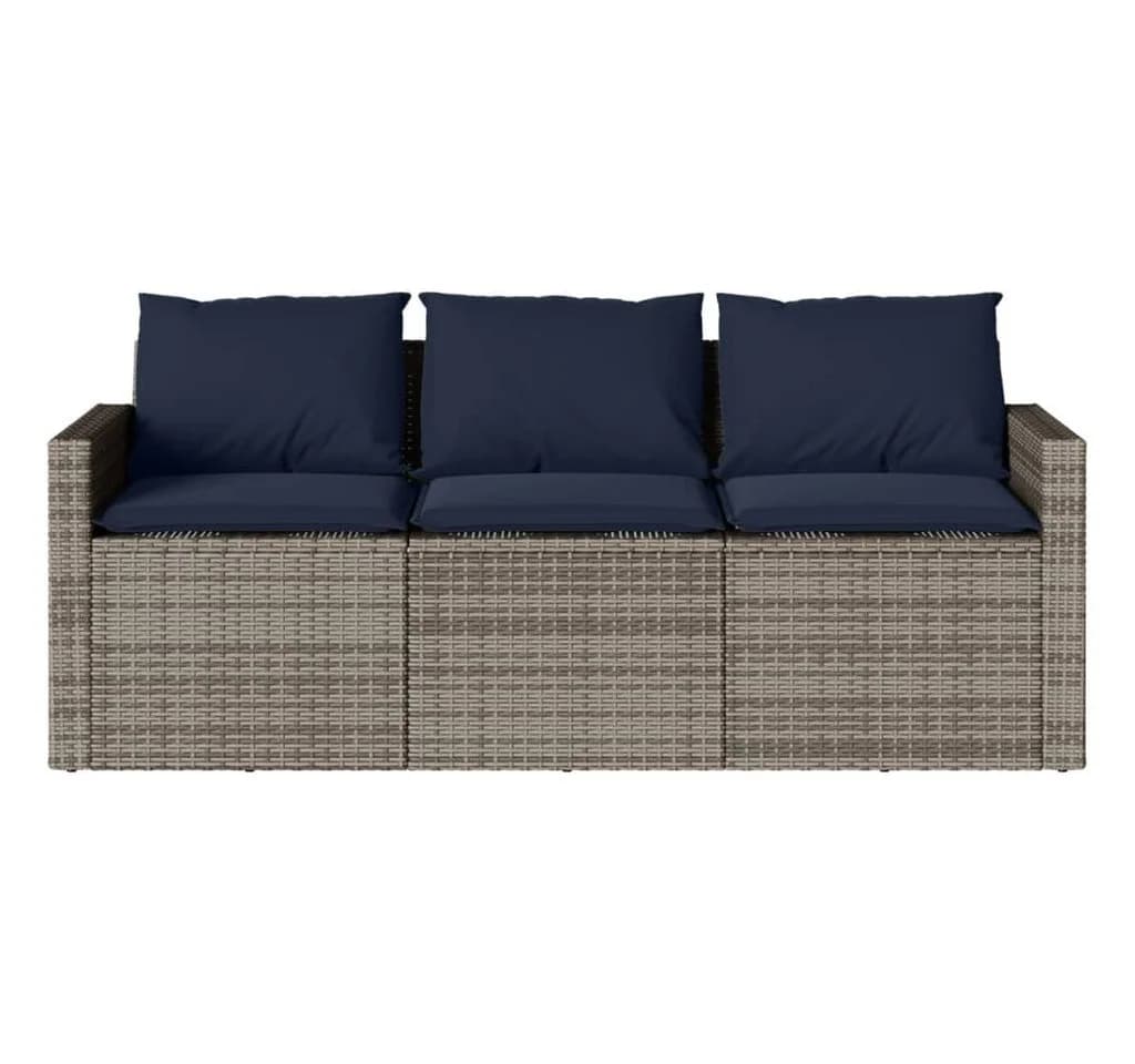 vidaXL Gartensofa 3-Sitzer Grau Poly Rattan mit blauen Kissen - Bild 4