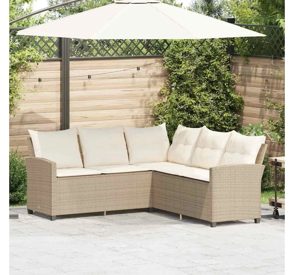 vidaXL Gartenlounge-Set L-förmiges Couchsofa Beige Polyrattan mit Kissen