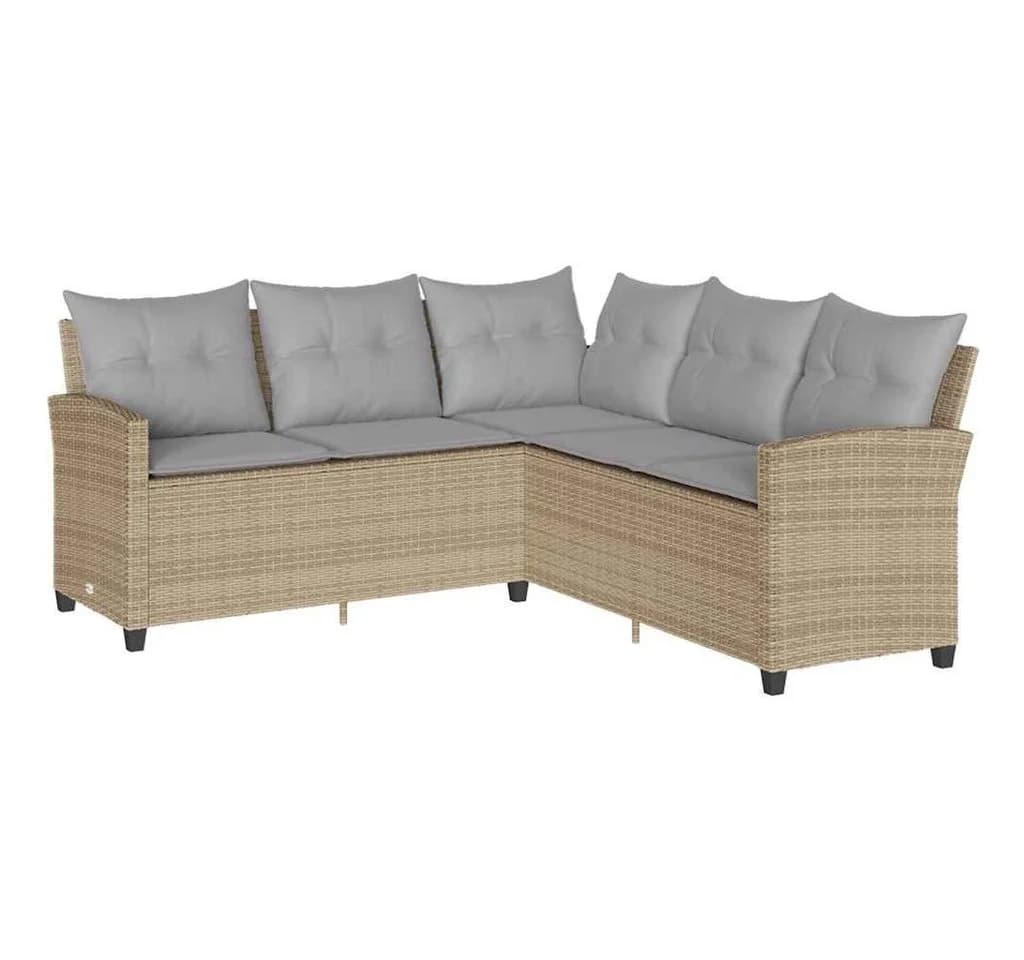 vidaXL Gartenlounge-Set L-förmig Beige/Grau Poly Rattan mit Kissen - Bild 2