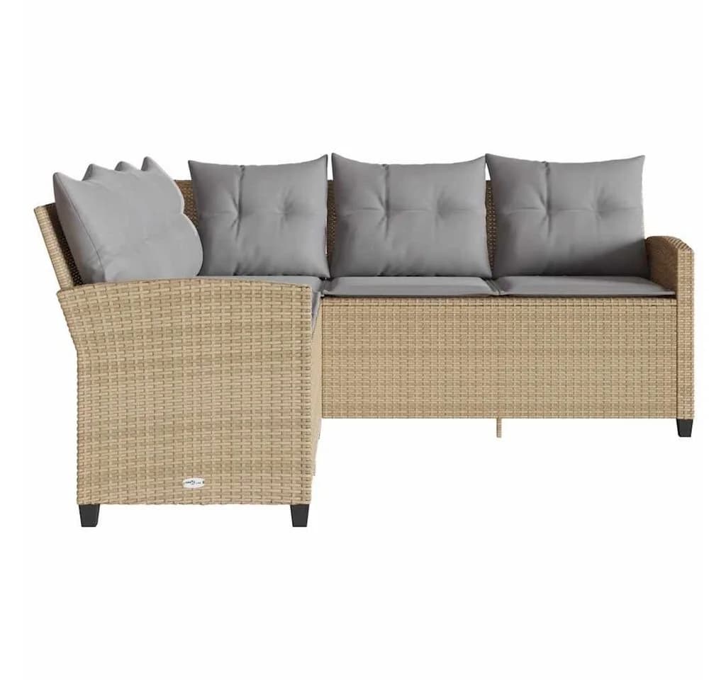 vidaXL Gartenlounge-Set L-förmig Beige/Grau Poly Rattan mit Kissen - Bild 4