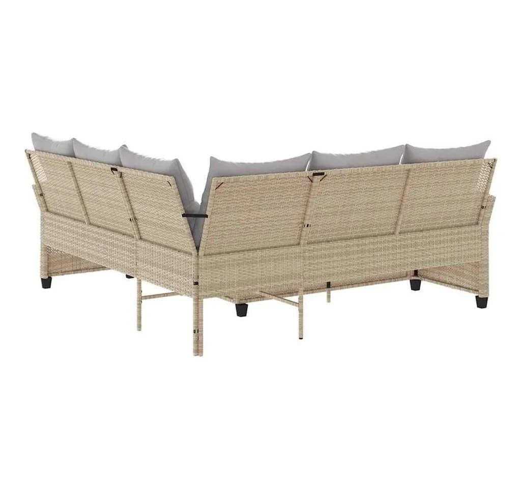 vidaXL Gartenlounge-Set L-förmig Beige/Grau Poly Rattan mit Kissen - Bild 5