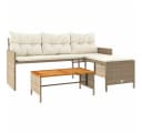 vidaXL Gartensofa L-Form Beige Poly Rattan mit Tisch und Kissen Bild 2