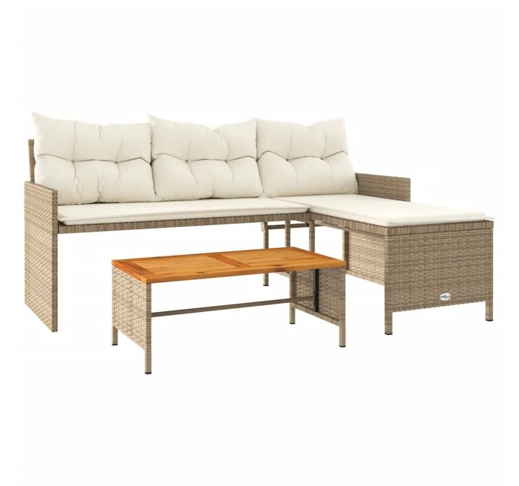 vidaXL Gartensofa L-Form Beige Poly Rattan mit Tisch und Kissen - Bild 2