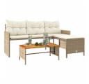vidaXL Gartensofa L-Form Beige Poly Rattan mit Tisch und Kissen Bild 4