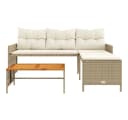 vidaXL Gartensofa L-Form Beige Poly Rattan mit Tisch und Kissen Bild 5