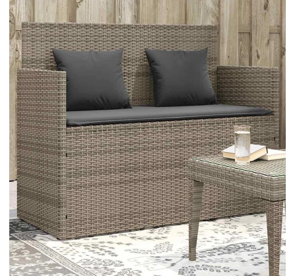 vidaXL Gartenbank mit Kissen Grau Poly Rattan