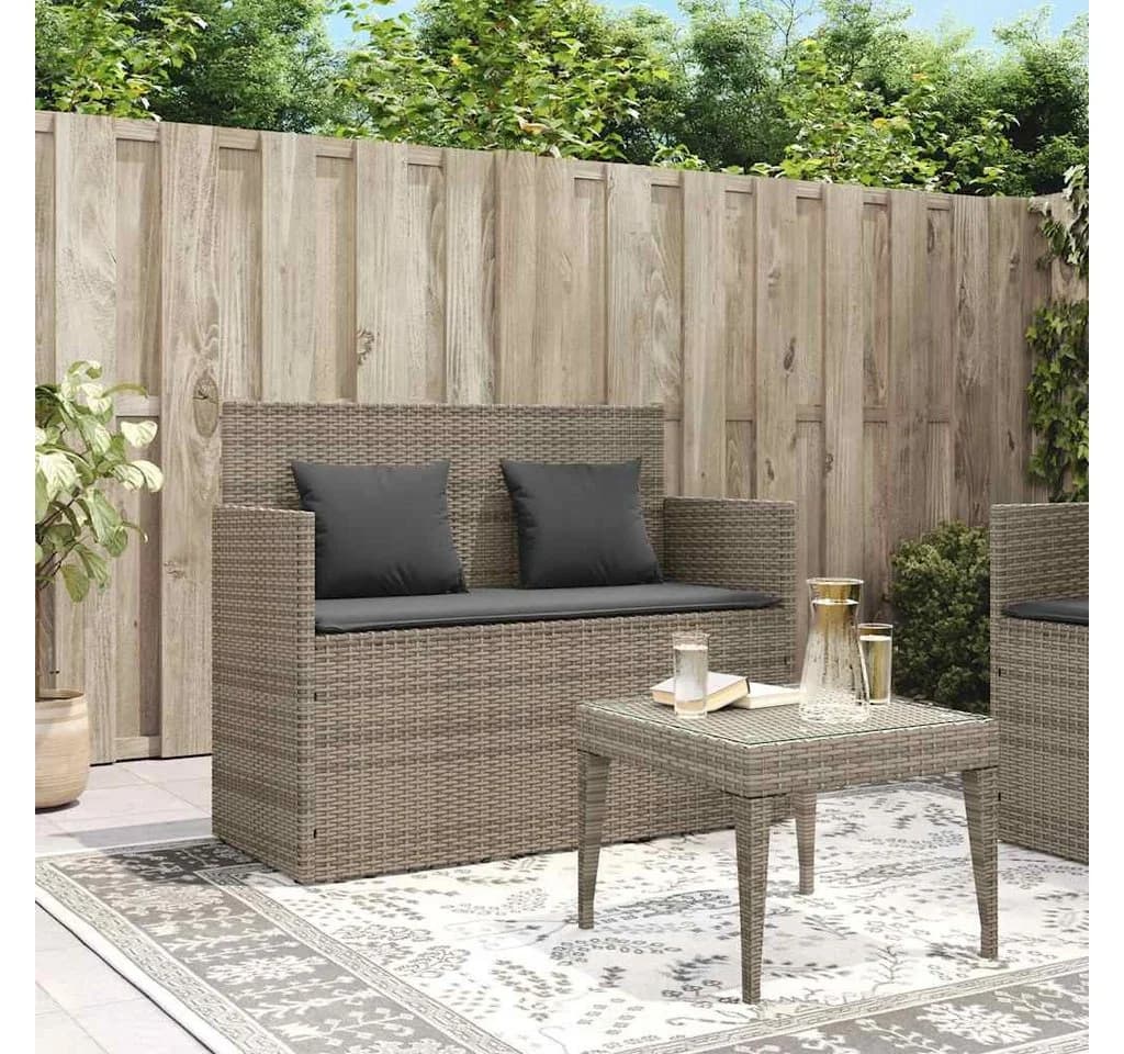 vidaXL Gartenbank mit Kissen Grau Poly Rattan - Bild 3