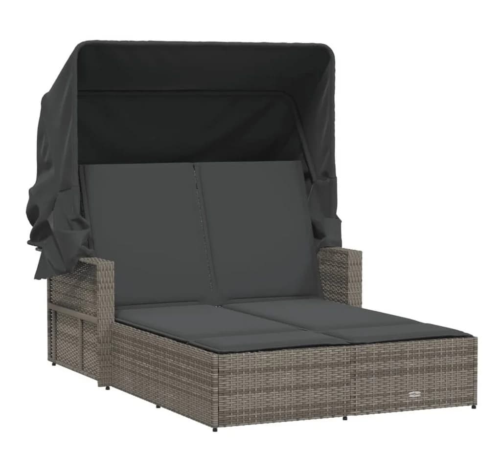 vidaXL Doppel-Sonnenliege mit Dach Grau Poly Rattan - Bild 2