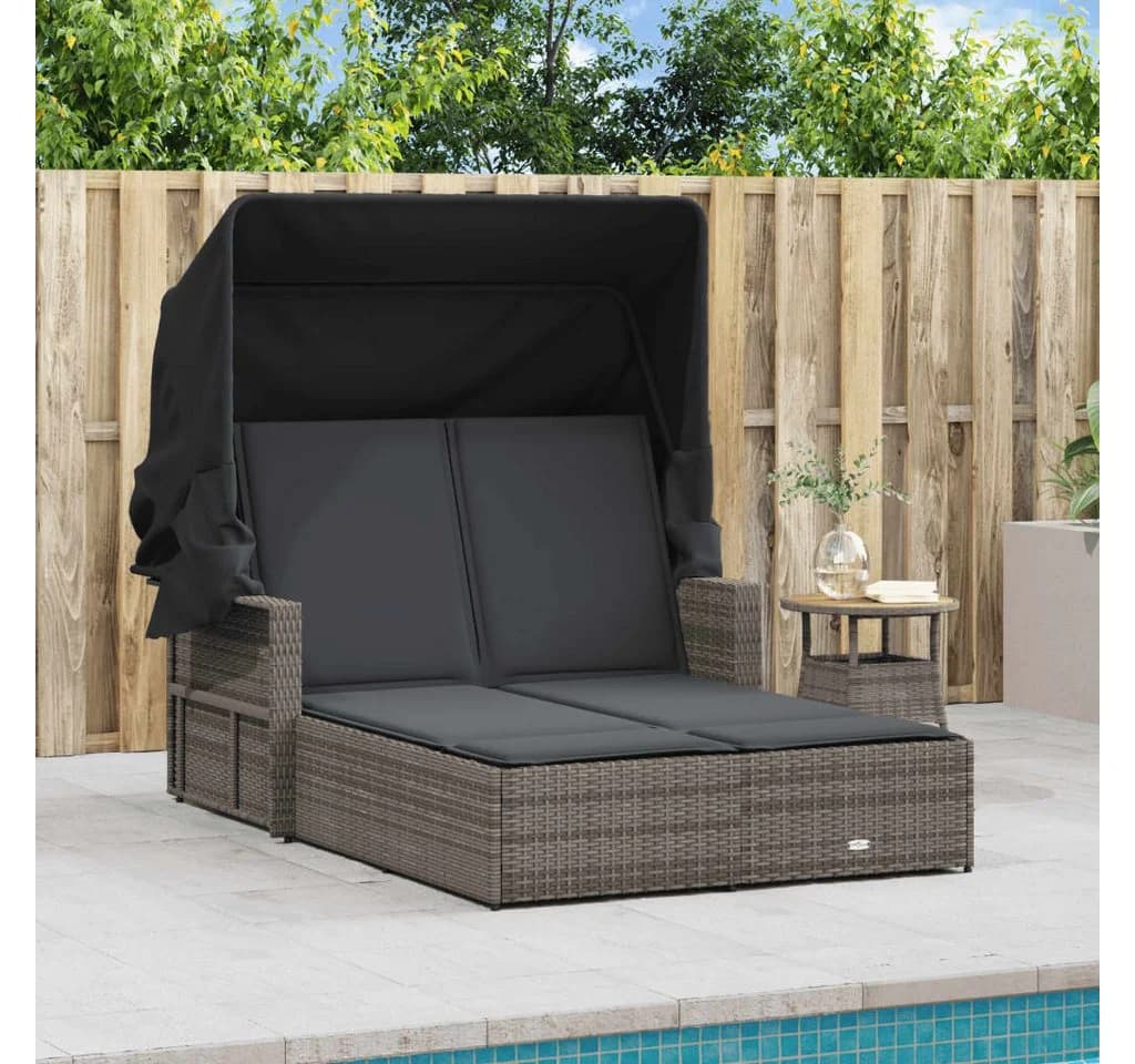 vidaXL Doppel-Sonnenliege mit Dach Grau Poly Rattan - Bild 3