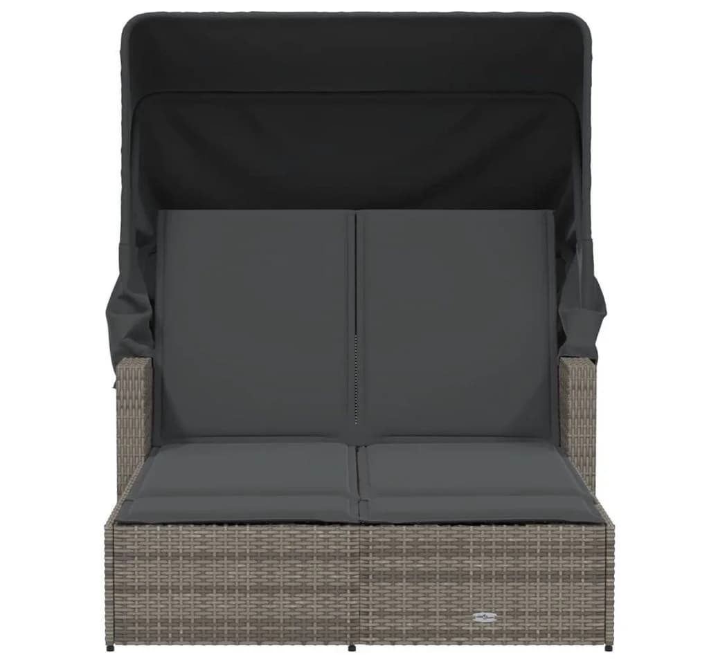 vidaXL Doppel-Sonnenliege mit Dach Grau Poly Rattan - Bild 4