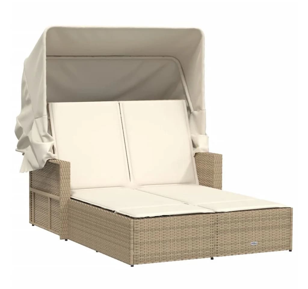 vidaXL Doppel-Sonnenliege mit Dach Beige Poly Rattan - Bild 2