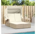 vidaXL Doppel-Sonnenliege mit Dach Beige Poly Rattan Bild 3