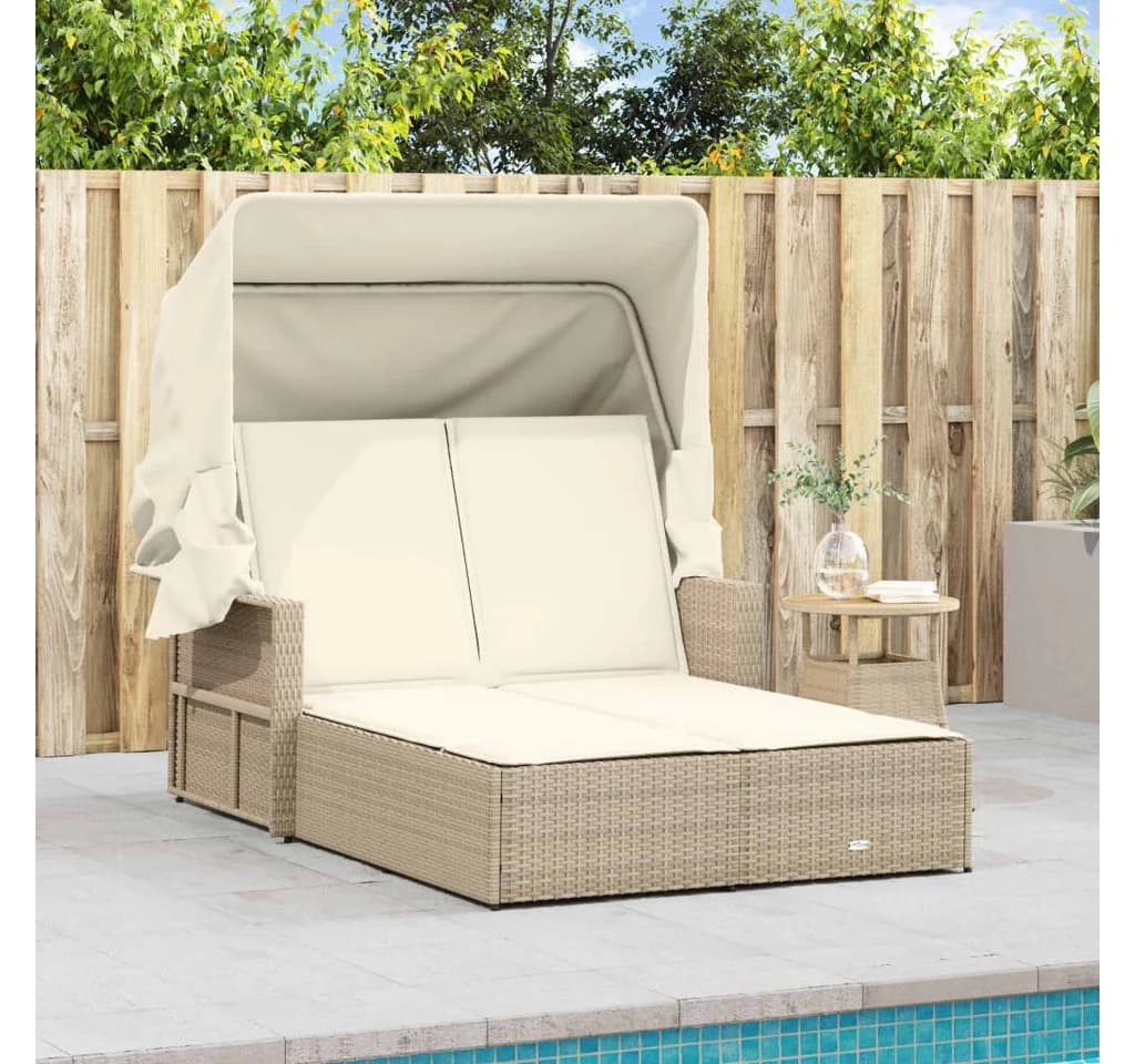 vidaXL Doppel-Sonnenliege mit Dach Beige Poly Rattan - Bild 3