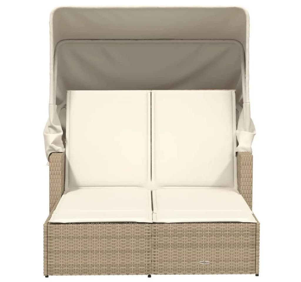 vidaXL Doppel-Sonnenliege mit Dach Beige Poly Rattan - Bild 4