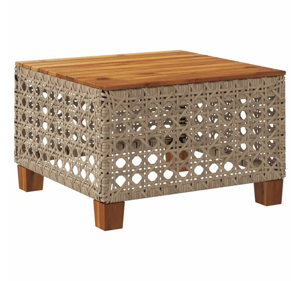 vidaXL Gartentisch Beige Poly Rattan Holz 55x55 cm - Bild 2