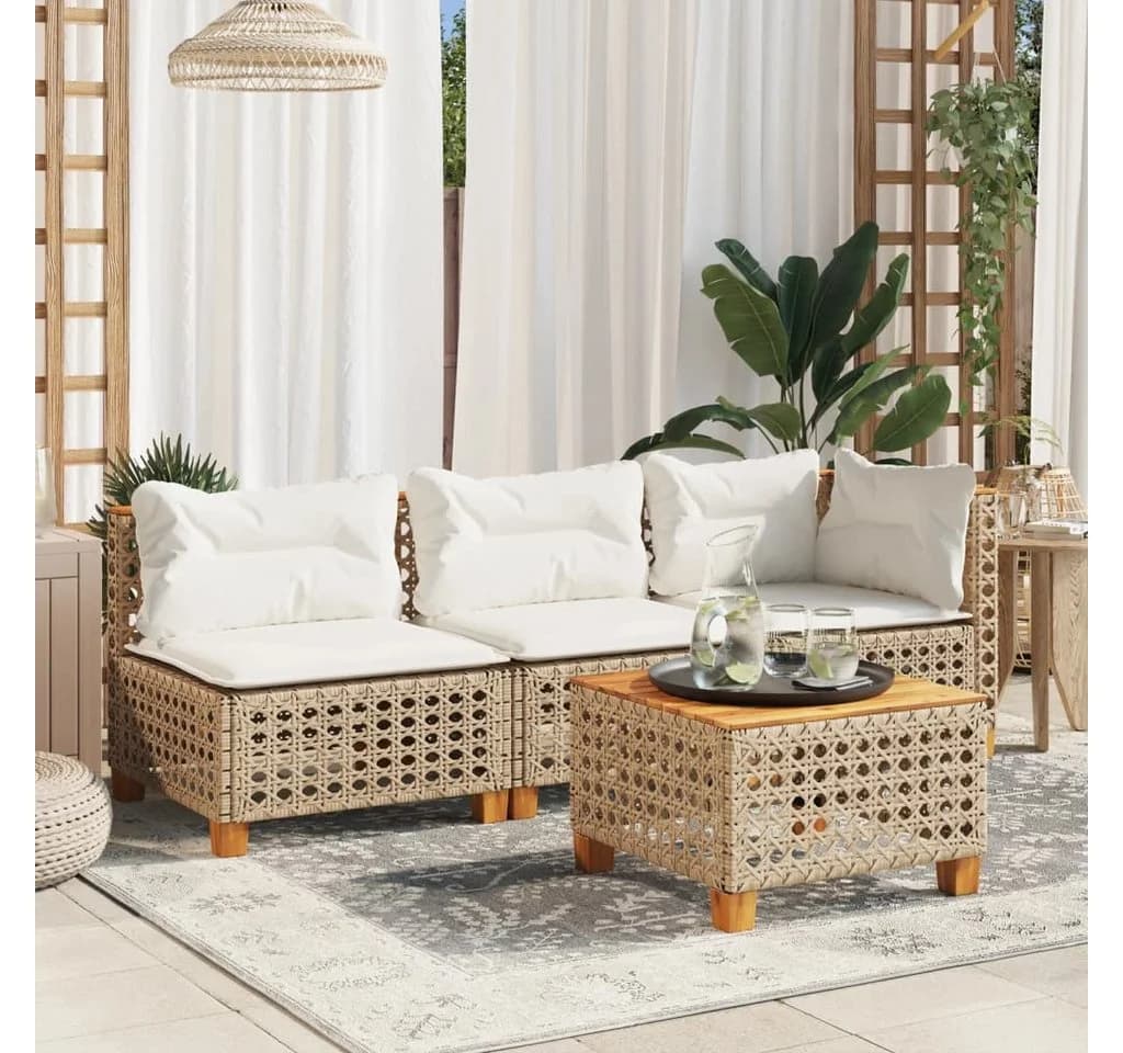 vidaXL Gartentisch Beige Poly Rattan Holz 55x55 cm - Bild 3