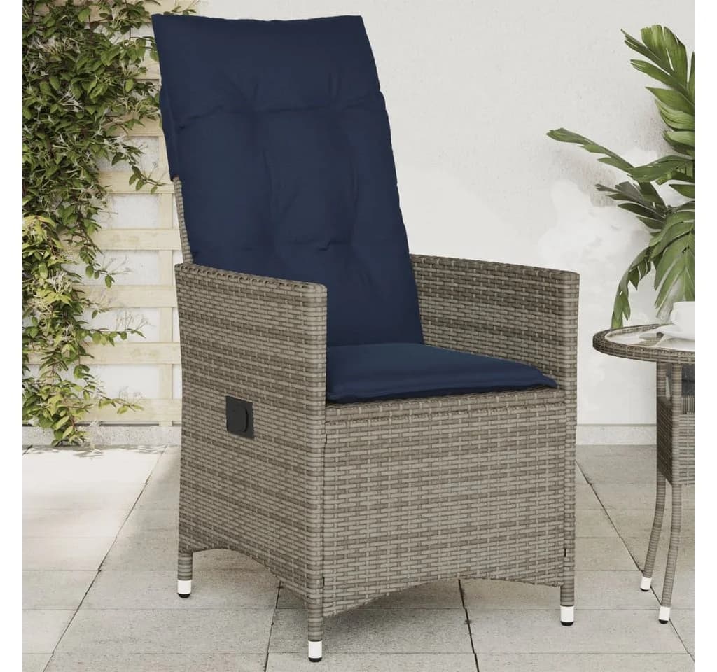 vidaXL Gartenstuhl Verstellbar Grau Poly Rattan mit Kissen