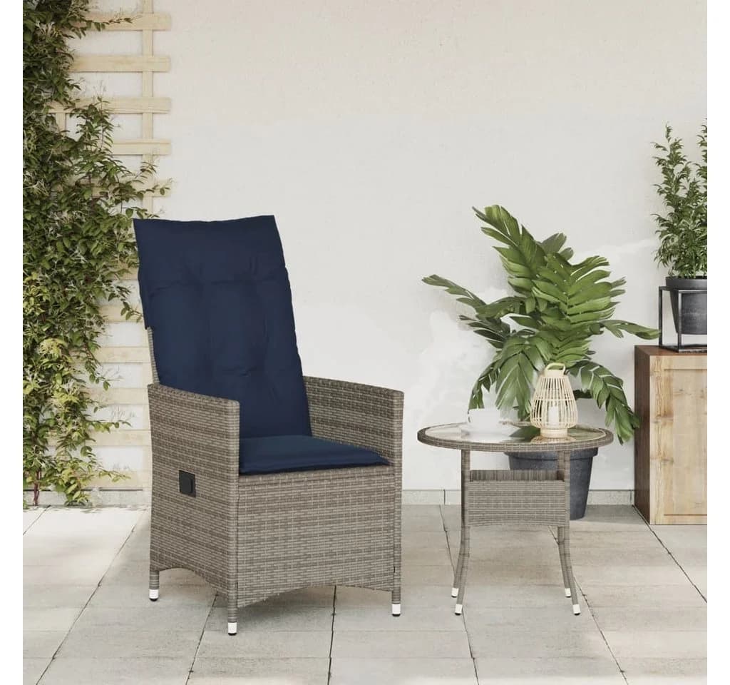 vidaXL Gartenstuhl Verstellbar Grau Poly Rattan mit Kissen - Bild 3