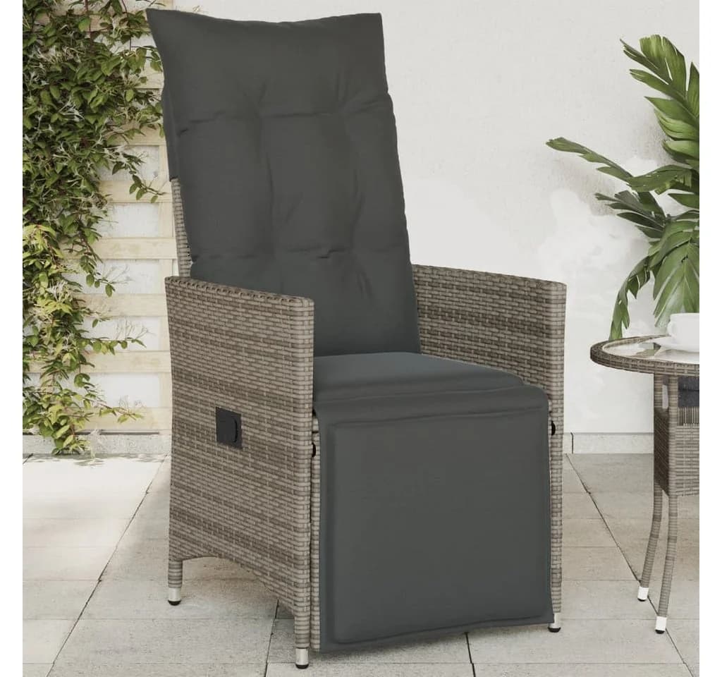 vidaXL Gartensessel Grau Verstellbar mit Kissen Poly Rattan