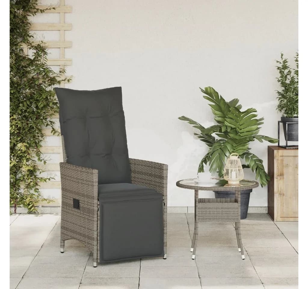 vidaXL Gartensessel Grau Verstellbar mit Kissen Poly Rattan - Bild 3