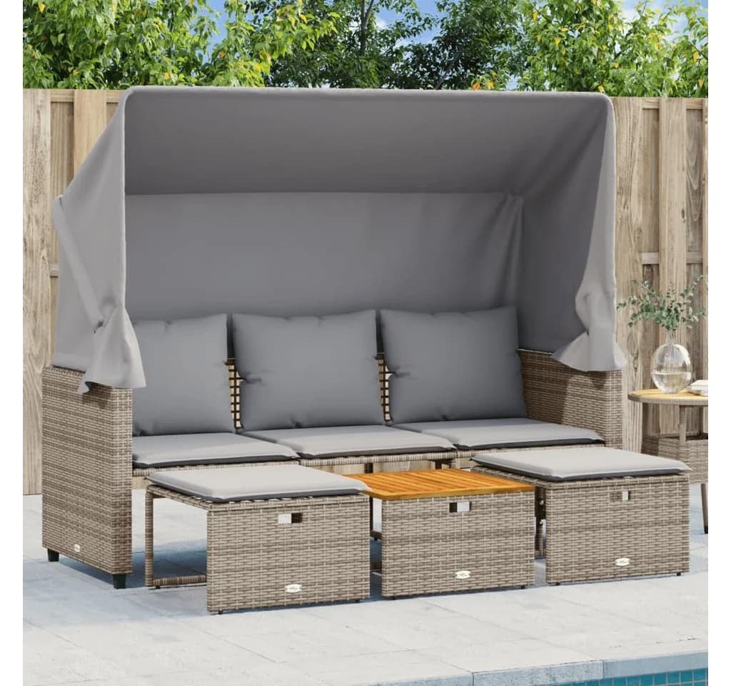 vidaXL Loungesofa Outdoor 3-Sitzer mit Dach Grau Poly Rattan
